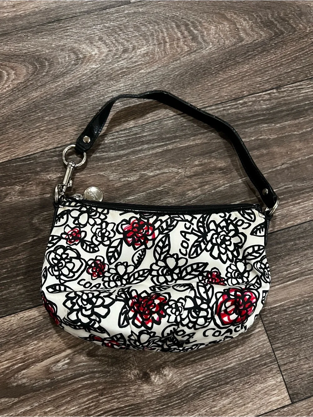 Coach Poppy Floral Graffiti Print Satin Shoulder Bag